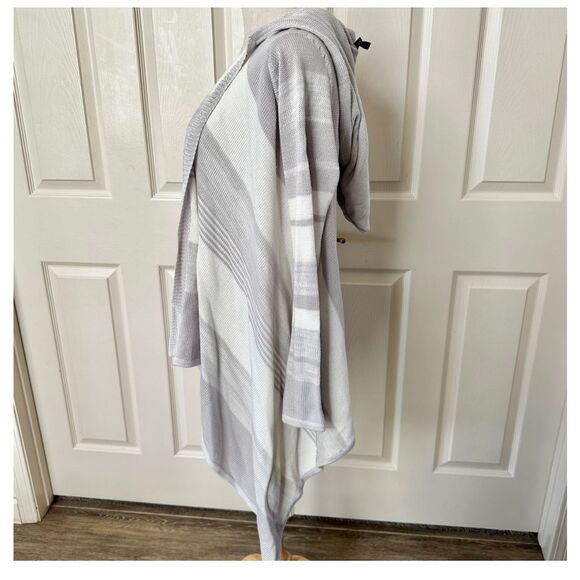 Line striped long hooded open cardigan - Picture 3 of 7